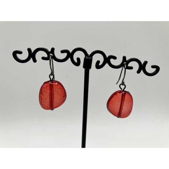 Red Transparent Beaded Gun Metal Gray Chain Necklace & Earrings! - Picture 8 of 14